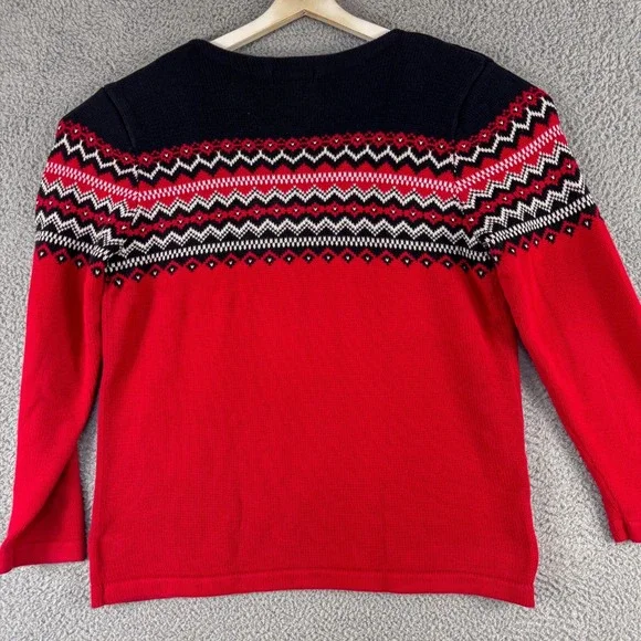 Eddie Bauer Sweater Mens XLT Tall Red Nordic Winter Colorful Festive Ski Outdoor - Picture 5 of 12